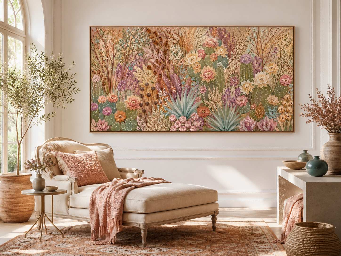 Romantic Vintage Desert Floral Art With Textured Earth Tones For Living Room Decor