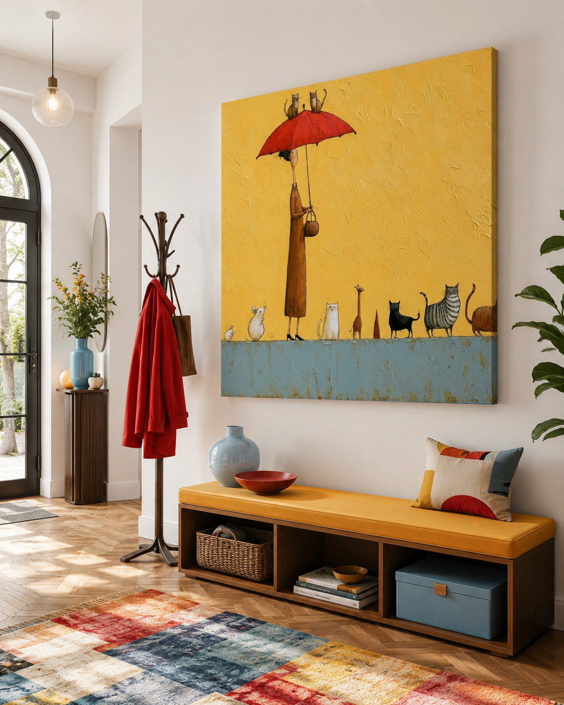 Cute People And Animals Illustration On Textured Canvas For Kids Rooms