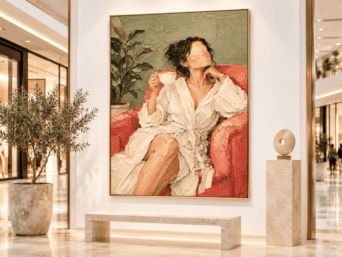 Textured Impressionist Style Wall Art Vintage Beige And Pink Oil Painting Effect