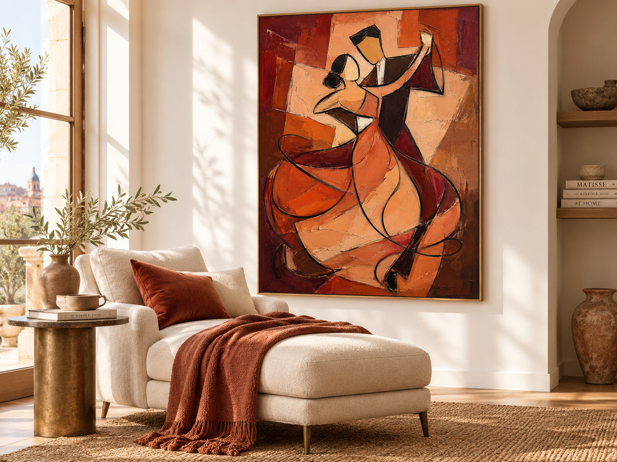 Cubist Style Geometric Abstract Art With Textured Brushwork