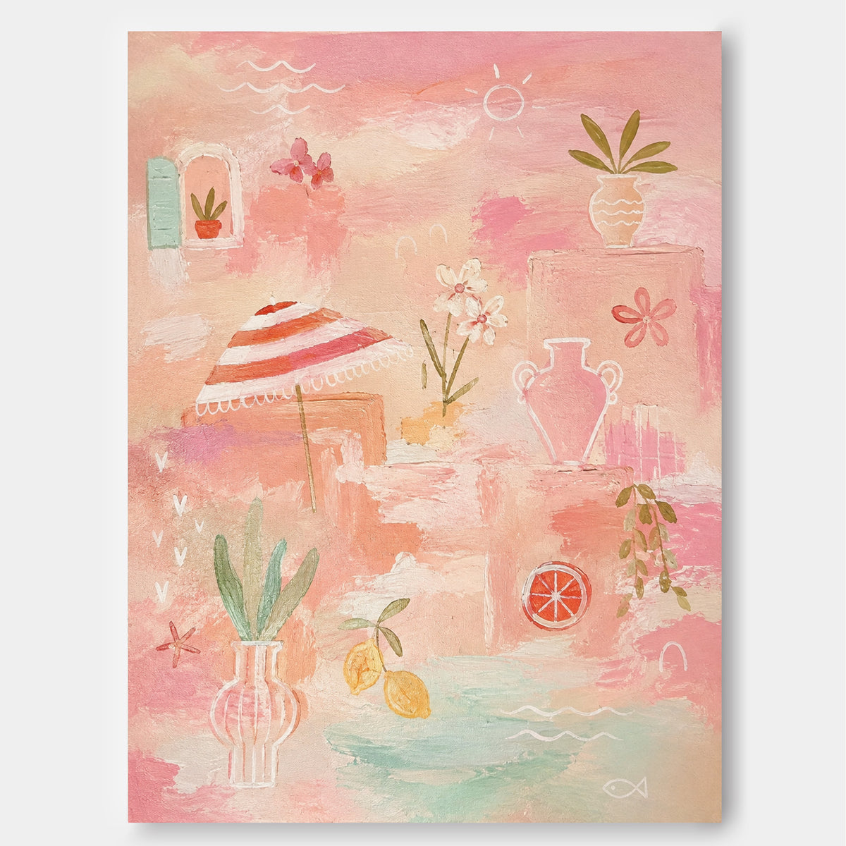 Modern Abstract Textured Art In Soft Pink Tones Original Canvas