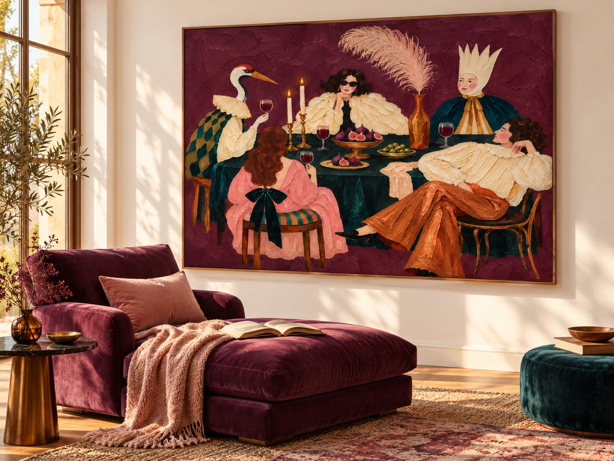 Textured Impasto Surrealist Art Modern Vintage Style Canvas Painting Unique Purple Wall Art For Dining Room
