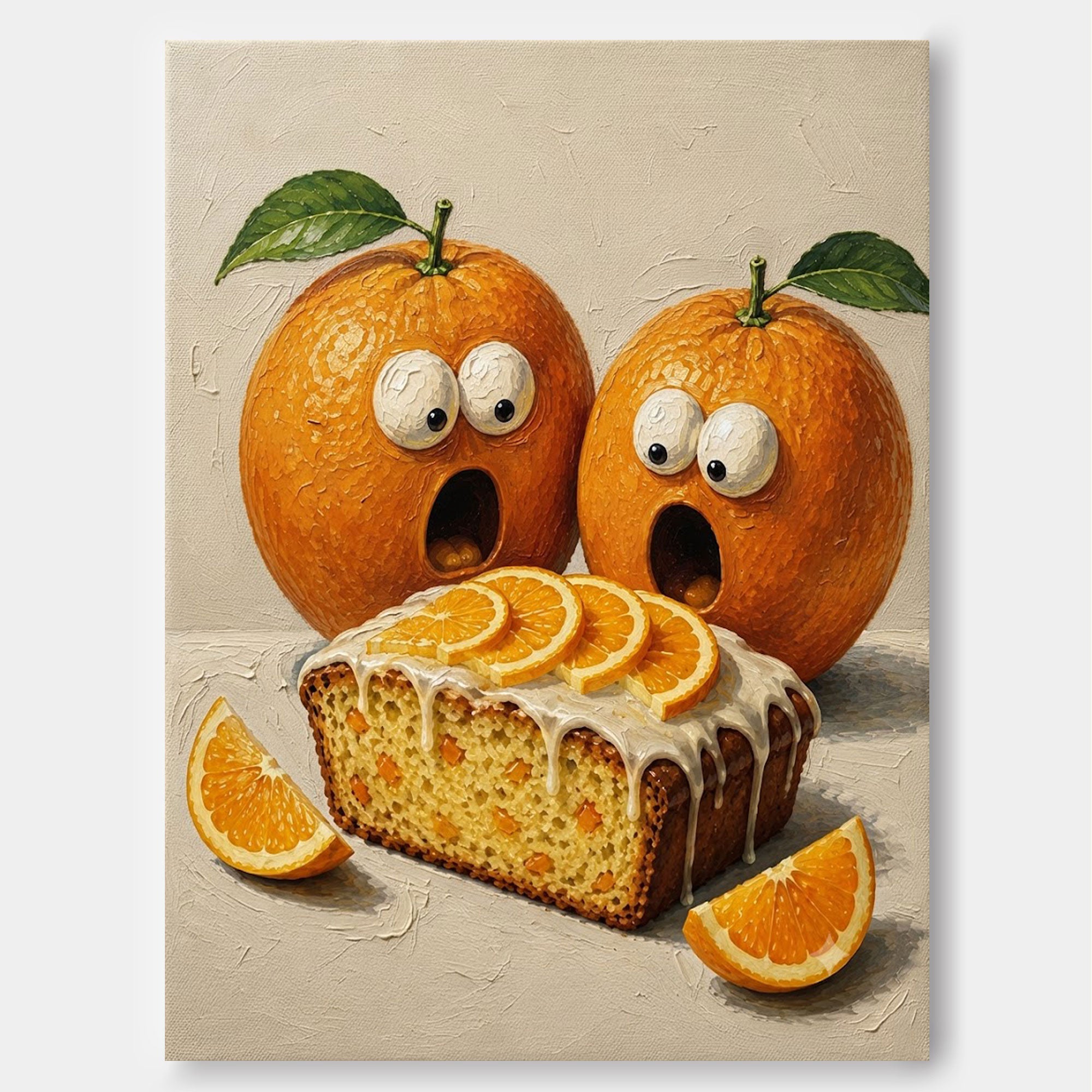 Whimsical Orange And Cake Painting For Modern Kitchen Wall Art Decor