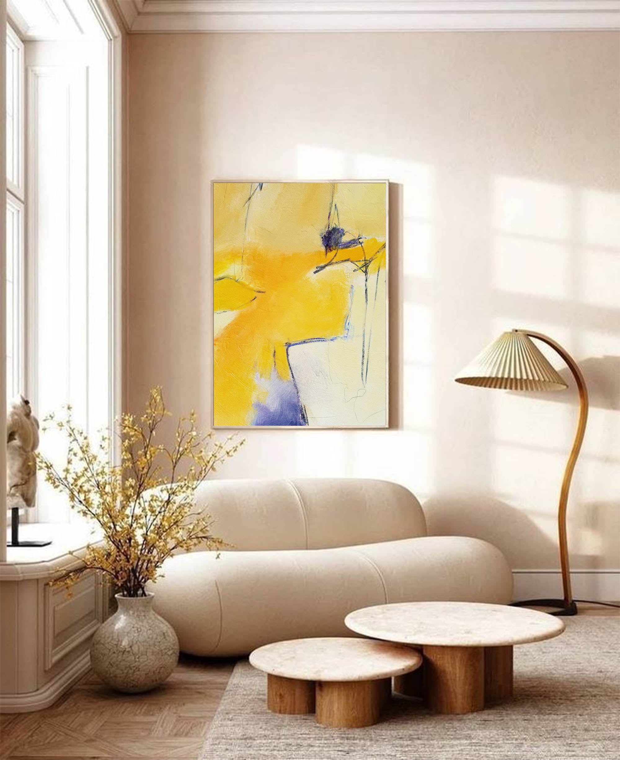 Large Yellow Abstract Canvas Wall Art Vertical Painting Modern Yellow Minimalist Wall Art For Livingroom