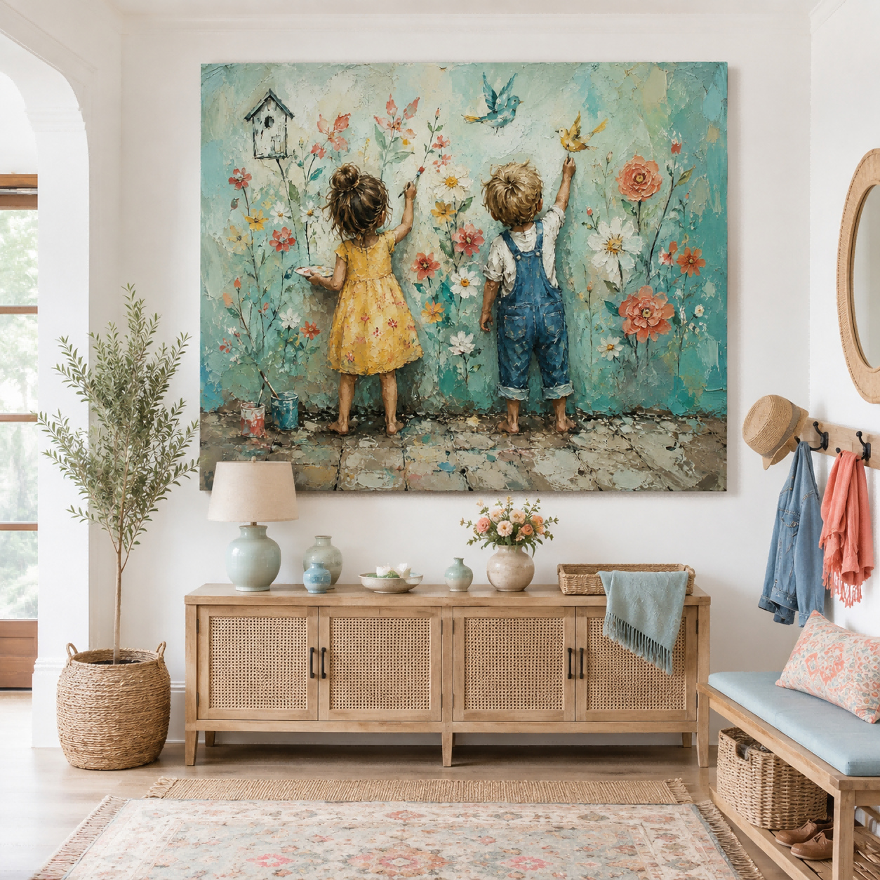 Heartwarming Original Oil Painting Of Children Creating Memories