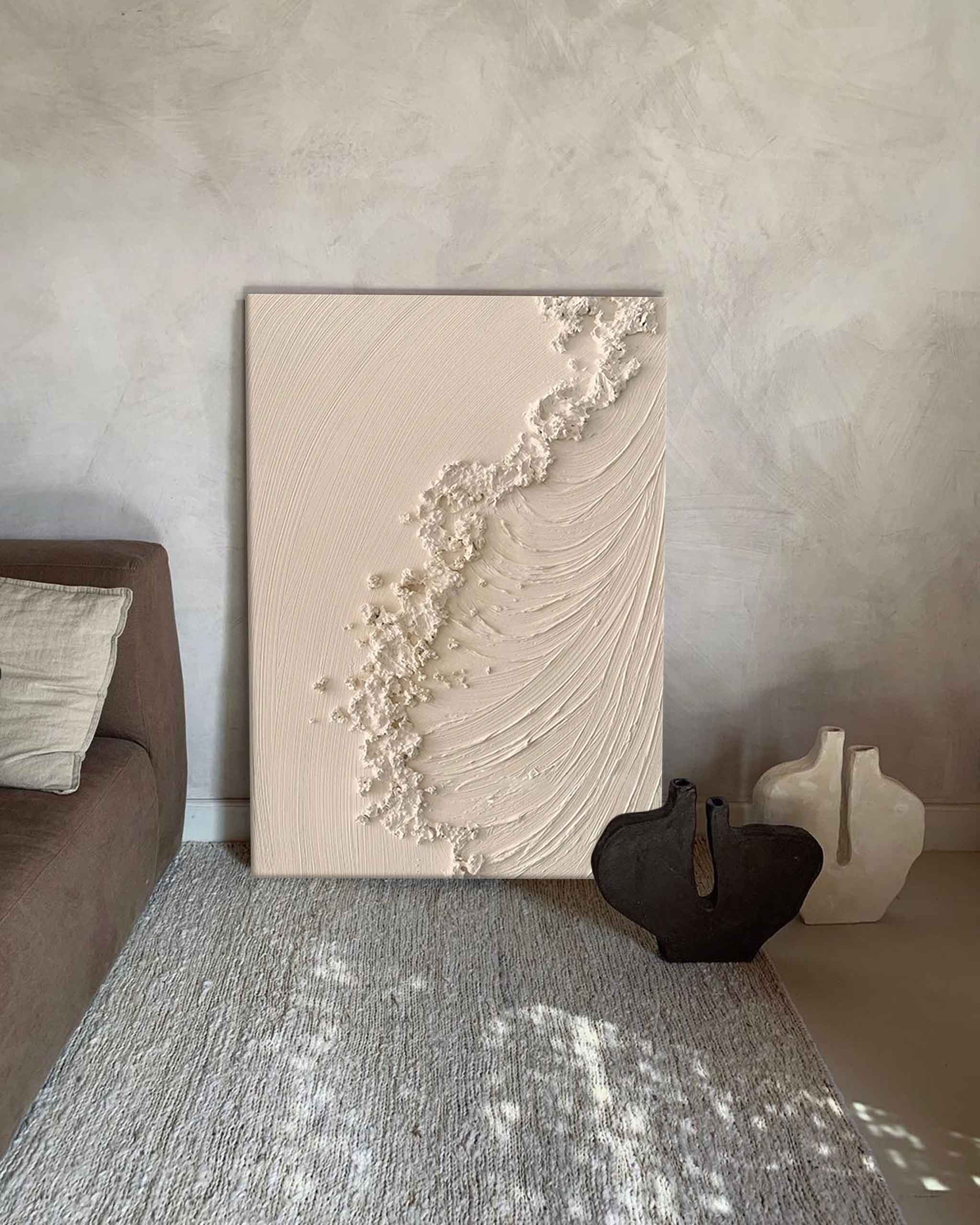 Beige Texture Ocean Abstract Oil Painting Large Ocean Original Painting On Canvas Modern Wall Art Living Room Decor