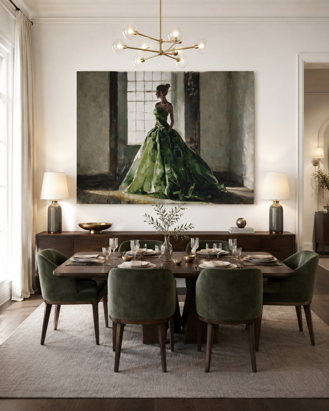 Expressive Portrait Of Lady By Window With Textured Green Dress