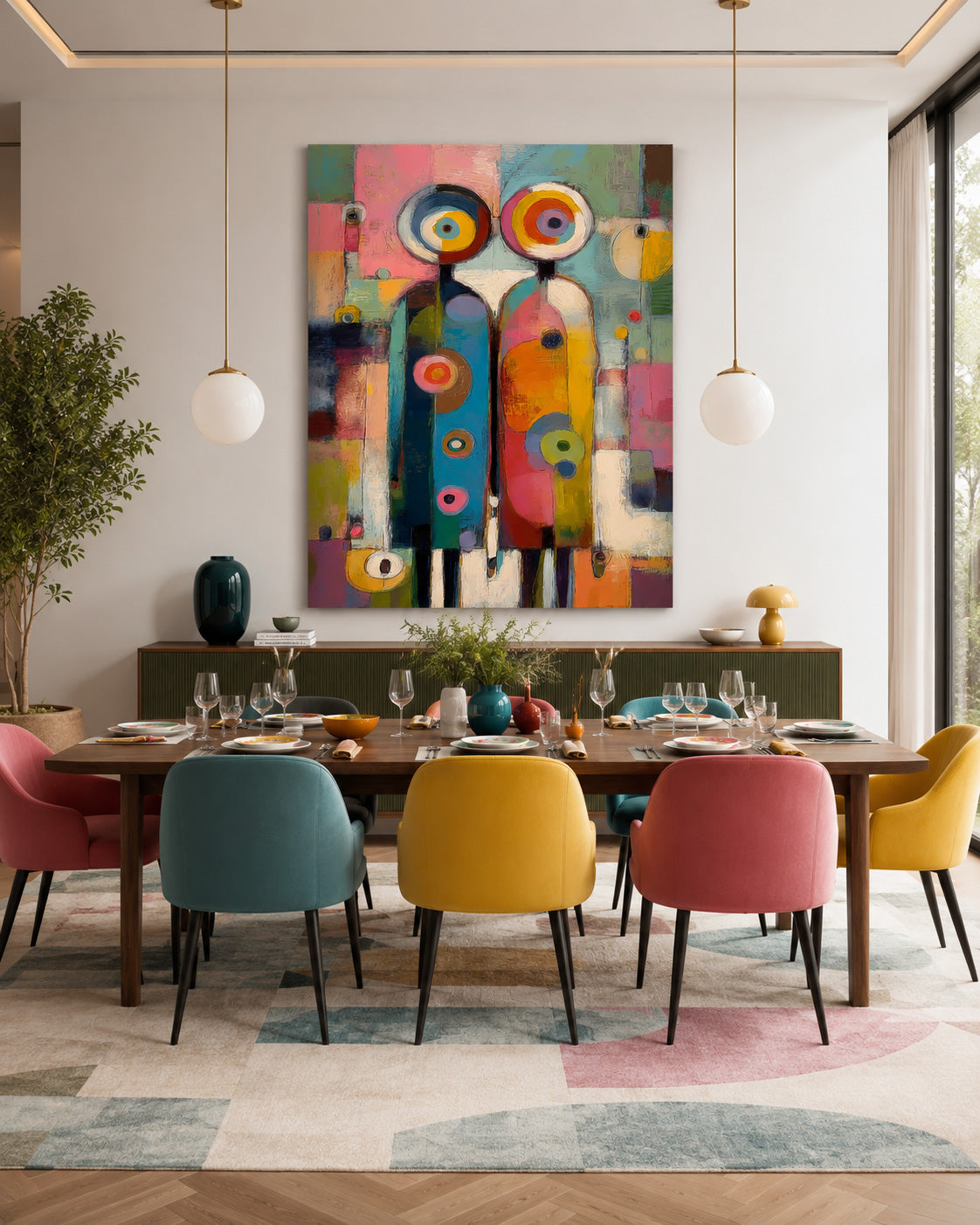 Playful Abstract Figures Art For Eclectic Lounge And Playroom Walls