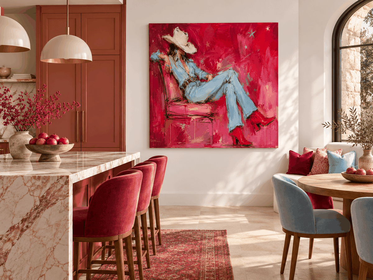 Modern Graffiti Style Original Canvas Painting With Vintage Western Theme And Texture