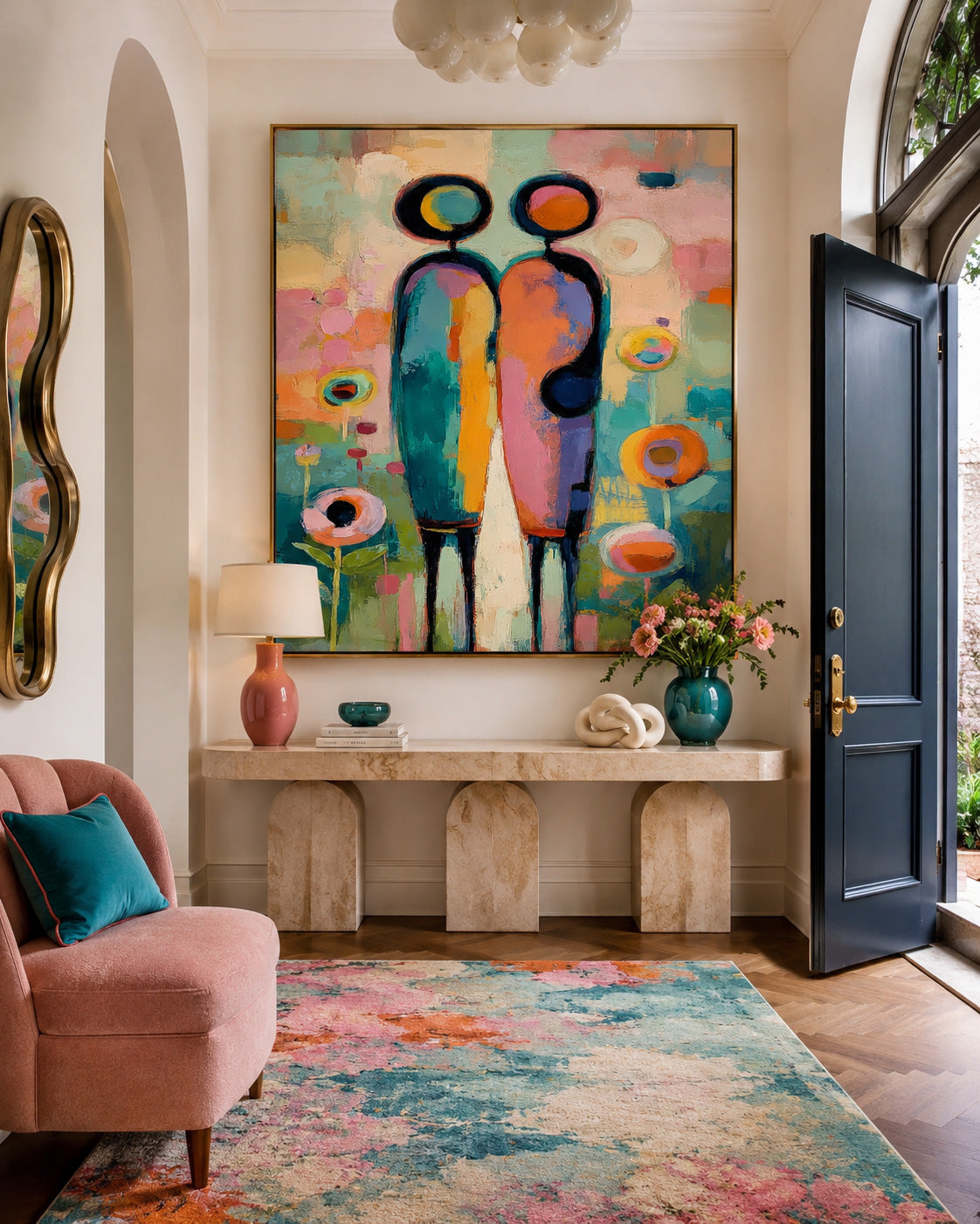 Colorful Abstract Couple Painting Modern Geometric People Art For Living Room Decor