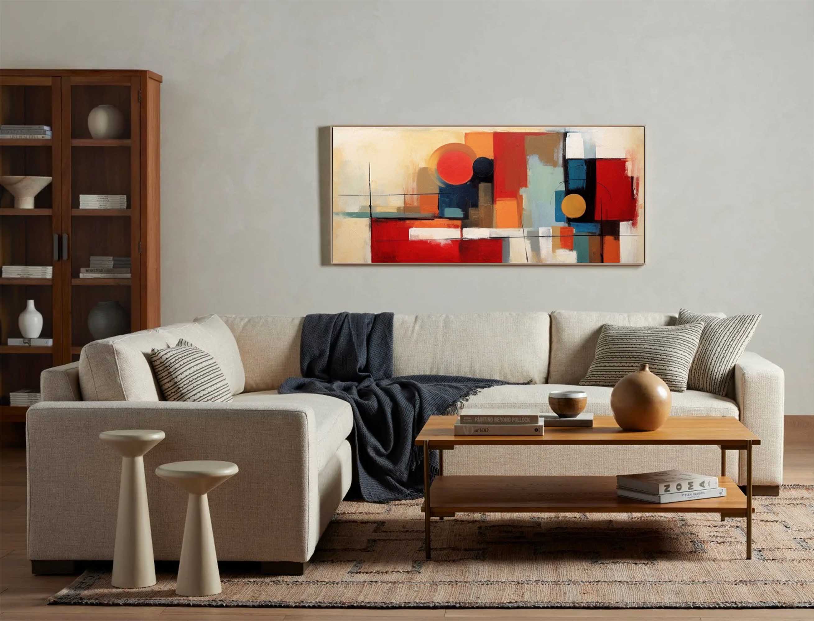Red Original Abstract Oil Painting On Canvas Geometric Large Composition Artwork Framed Living Room Decor