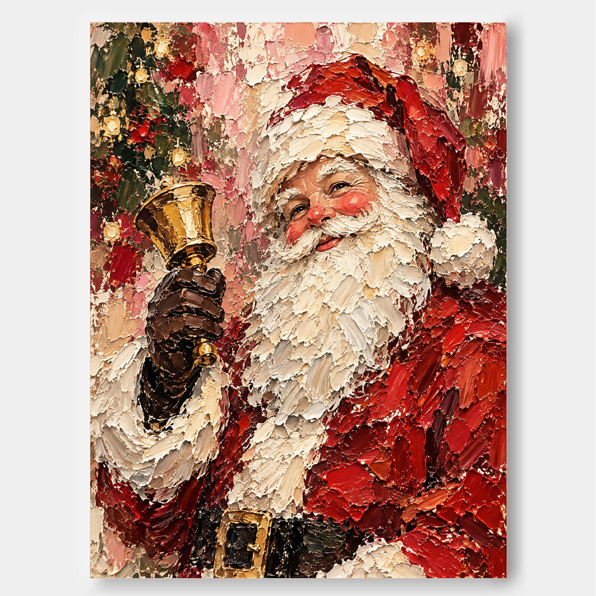 Vintage Textured Santa Art Modern Holiday Oil Painting