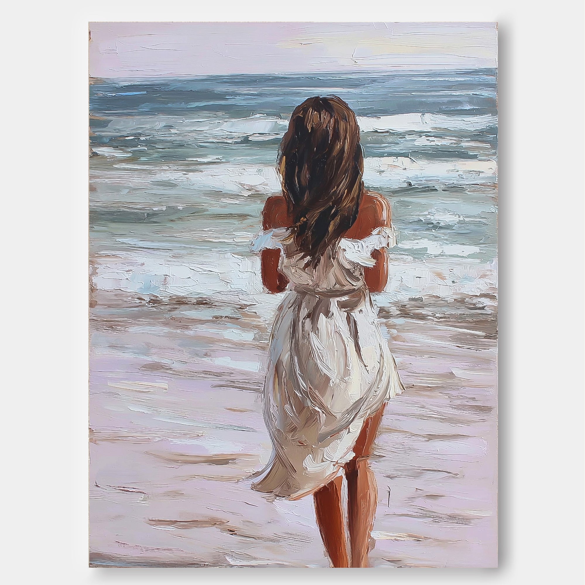 Modern Impressionist Beach Art With Textured Brushstrokes Square Canvas