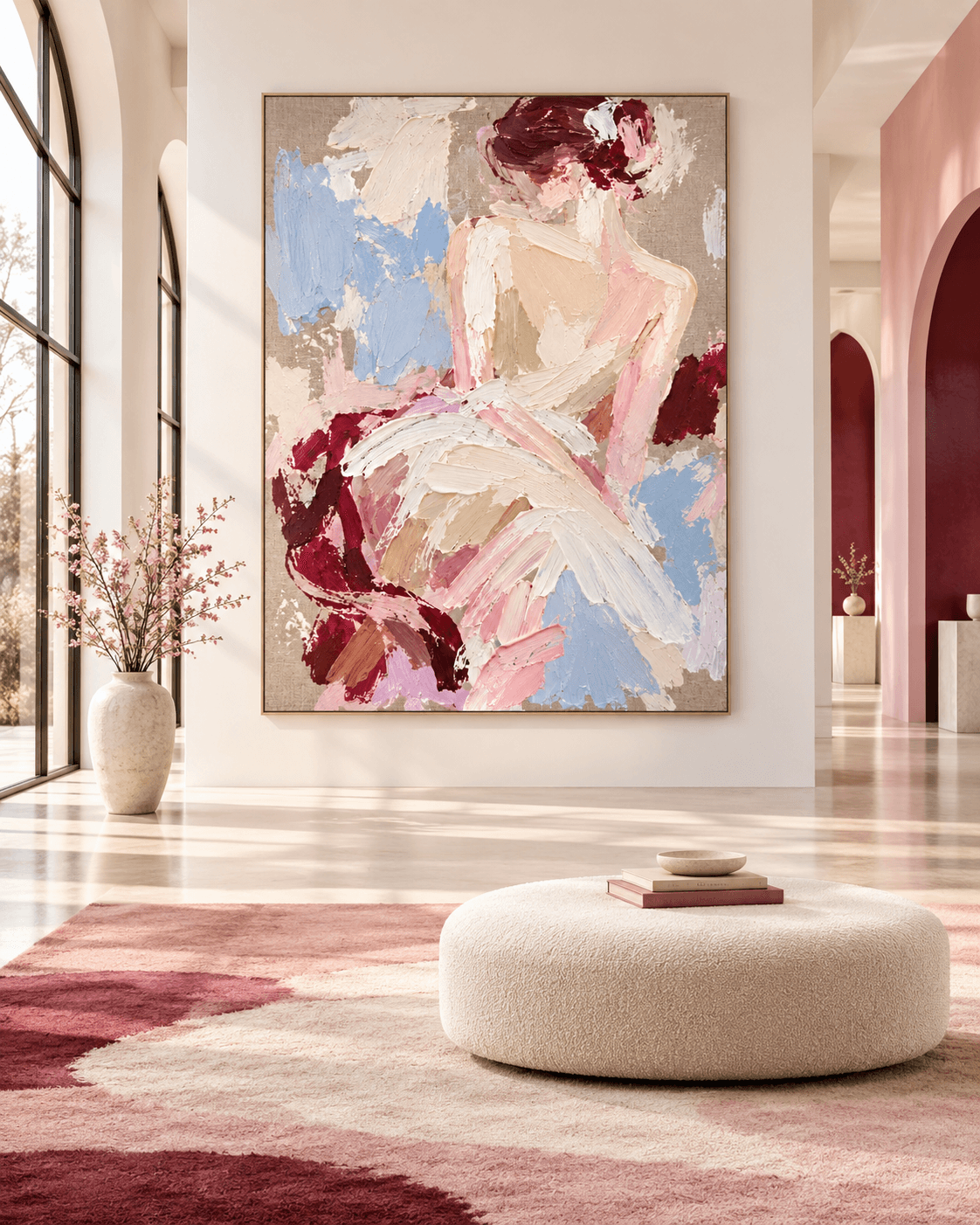 Abstract Ballet Dancer Oil Painting Hand-Painted Canvas Art With Pink And Blue Tones