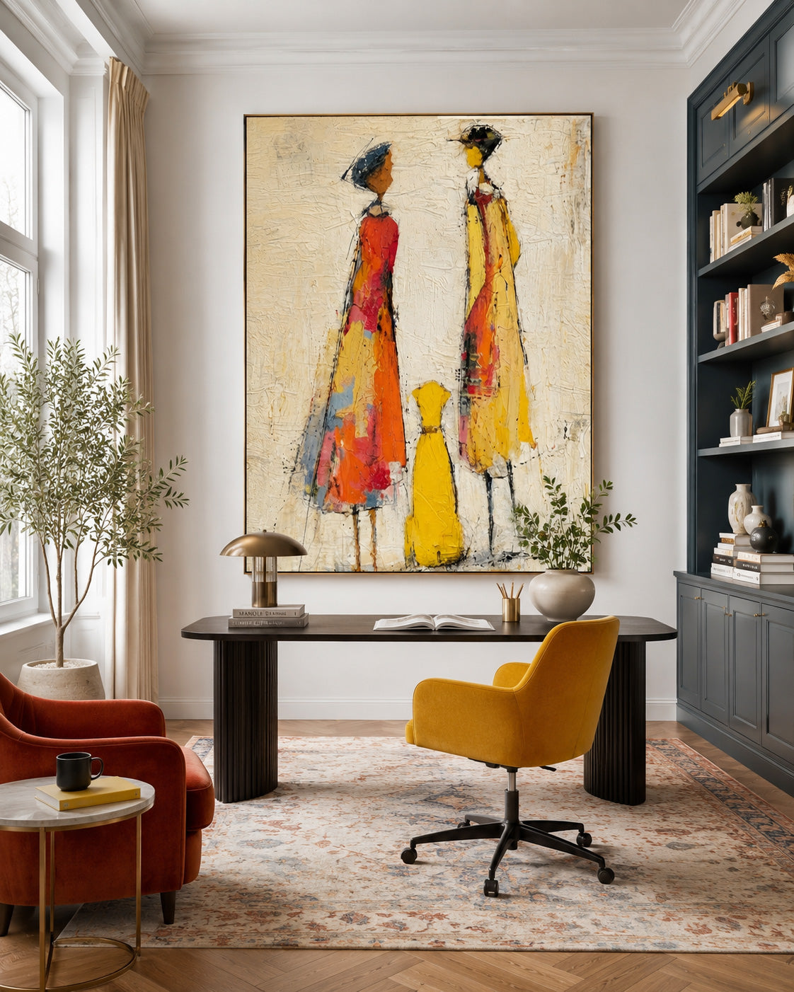 Abstract Couple Painting On Textured Linen Canvas For Modern Home Decor