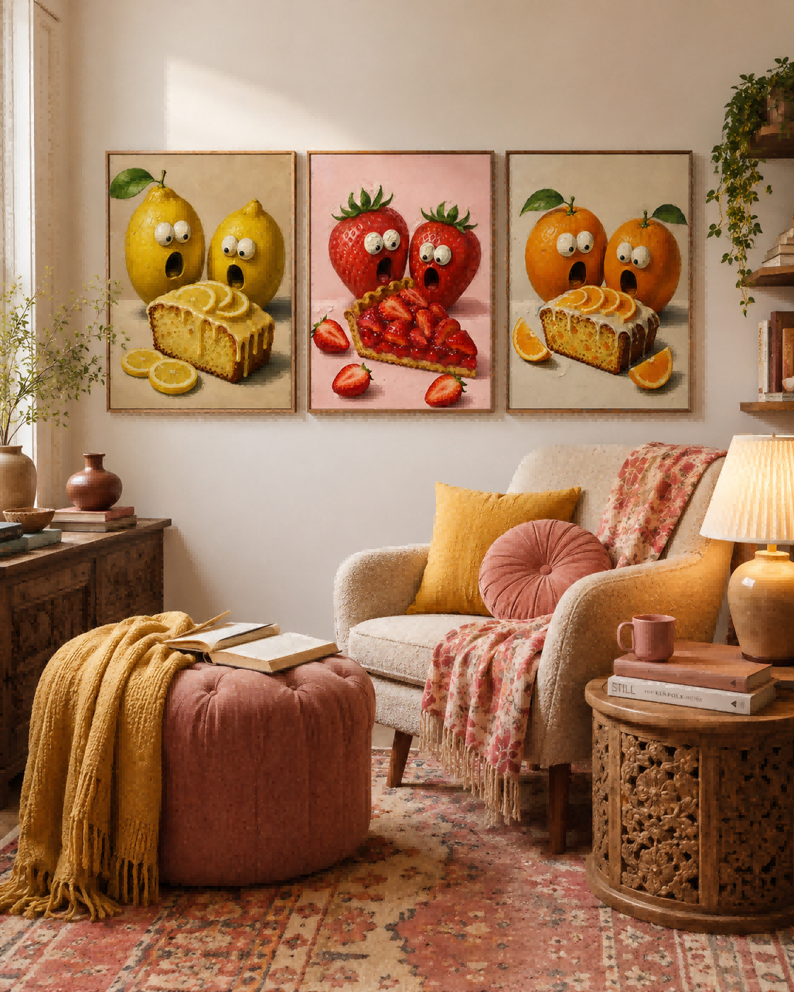Colorful Pop Art Food Painting Set With Cute Anthropomorphic Fruit Design