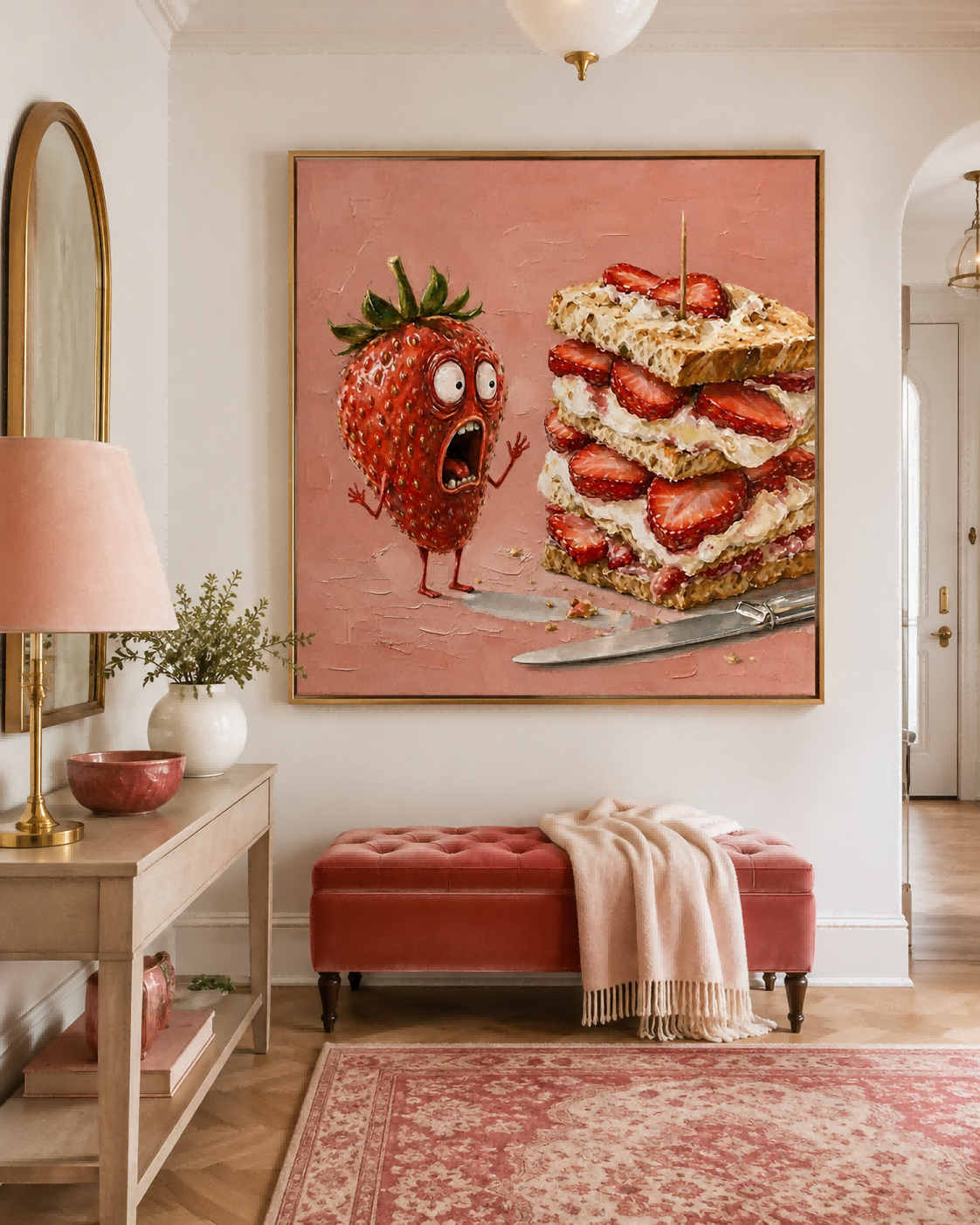 Pop Surrealism Strawberry Art Original Painting With Expressive Texture