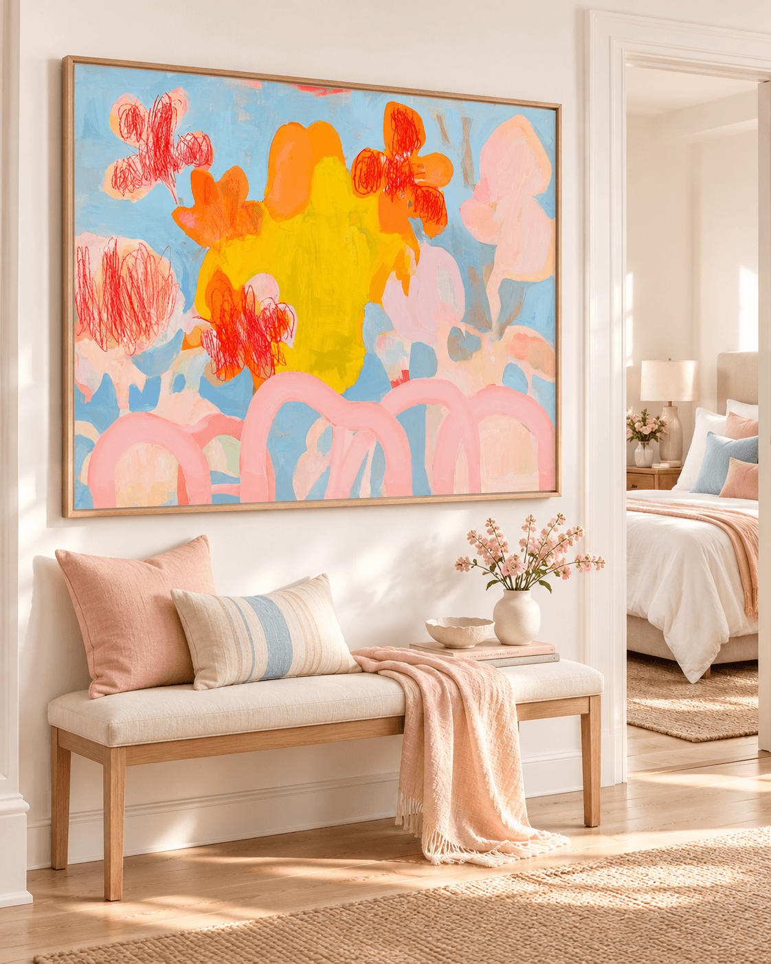 Scandinavian Abstract Oil Painting With Healing Pastel Tones And Expressive Texture