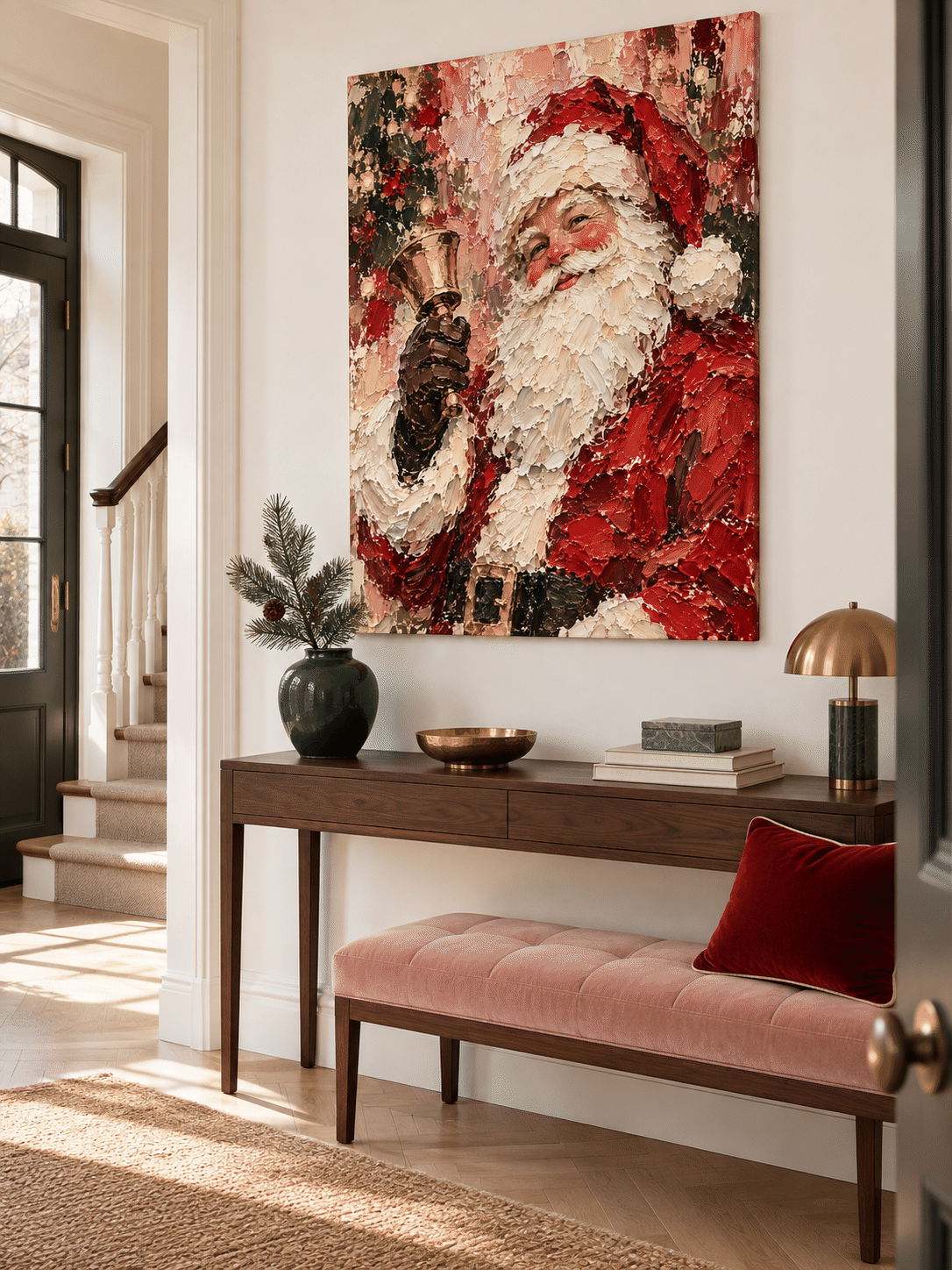 Vintage Textured Santa Art Modern Holiday Oil Painting