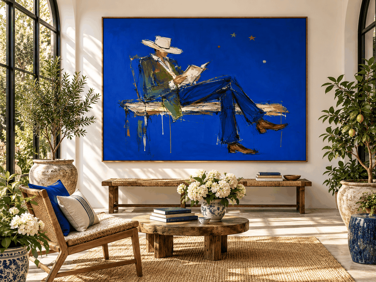 Vintage Modern Textured Painting With Bold Color Contrast