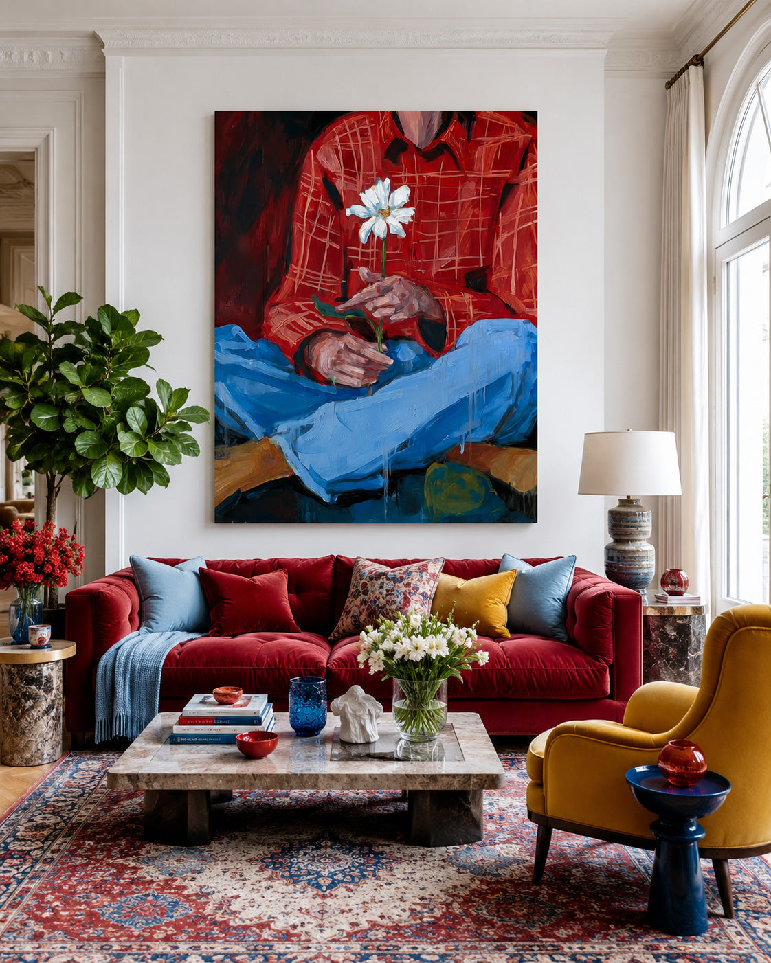 Expressive Oil Painting Of Boy With Flower For Modern Home Decor
