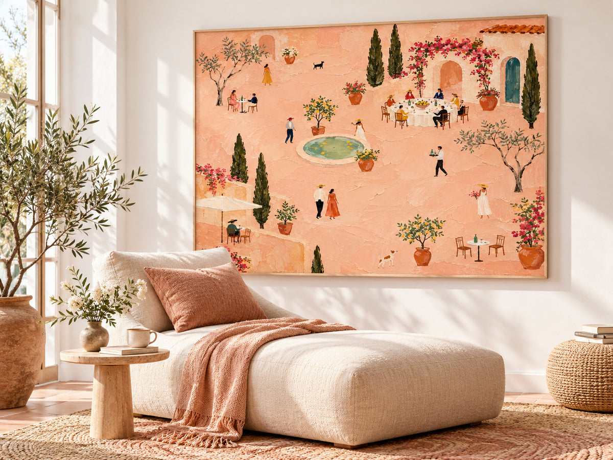Romantic Vintage Tuscan Villa Painting Textured Minimalist Decor