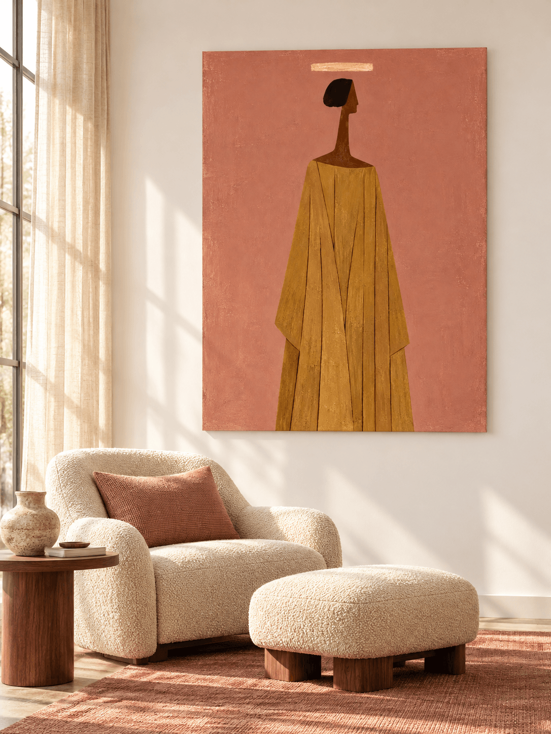 Minimalist Geometric Abstract Painting With Wabi-Sabi Aesthetic Appeal
