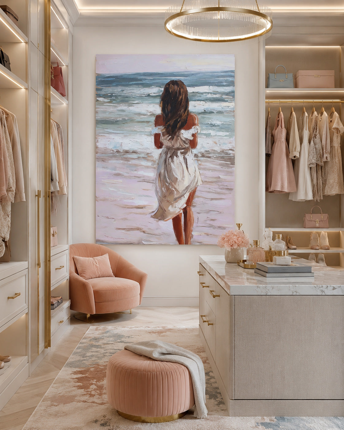 Modern Impressionist Beach Art With Textured Brushstrokes Square Canvas
