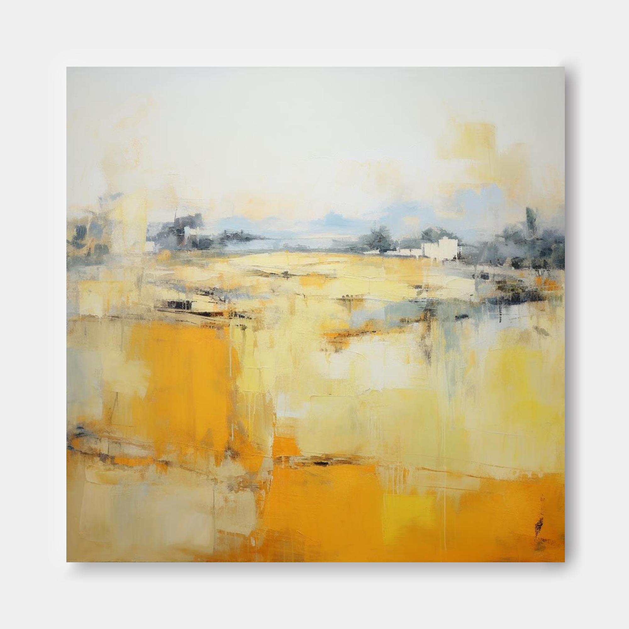 Square Abstract Oil Painting On Canvas Original Yellow Modern Acrylic Painting Large Wall Art Home Decor