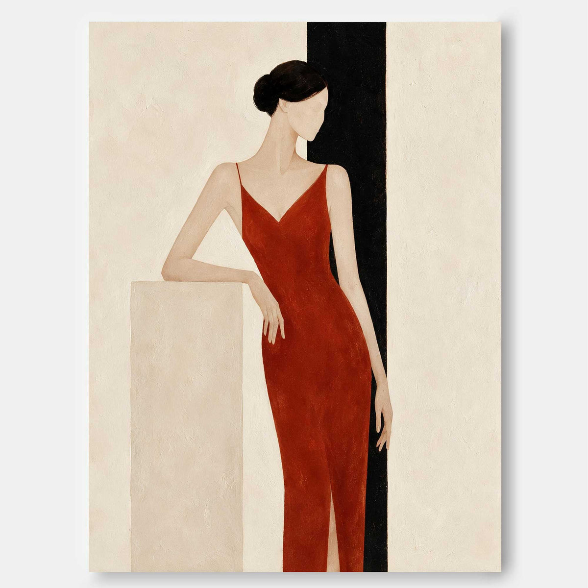 Modern Geometric Abstract Portrait Painting With Textured Finish