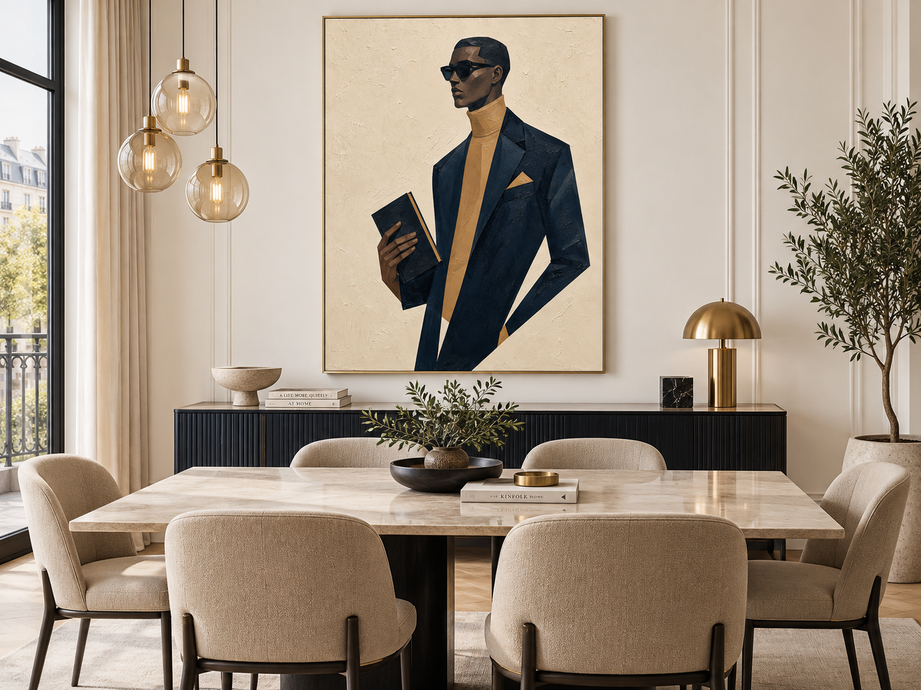 Vintage Geometric Abstract Art Of A Man In Suit And Sunglasses