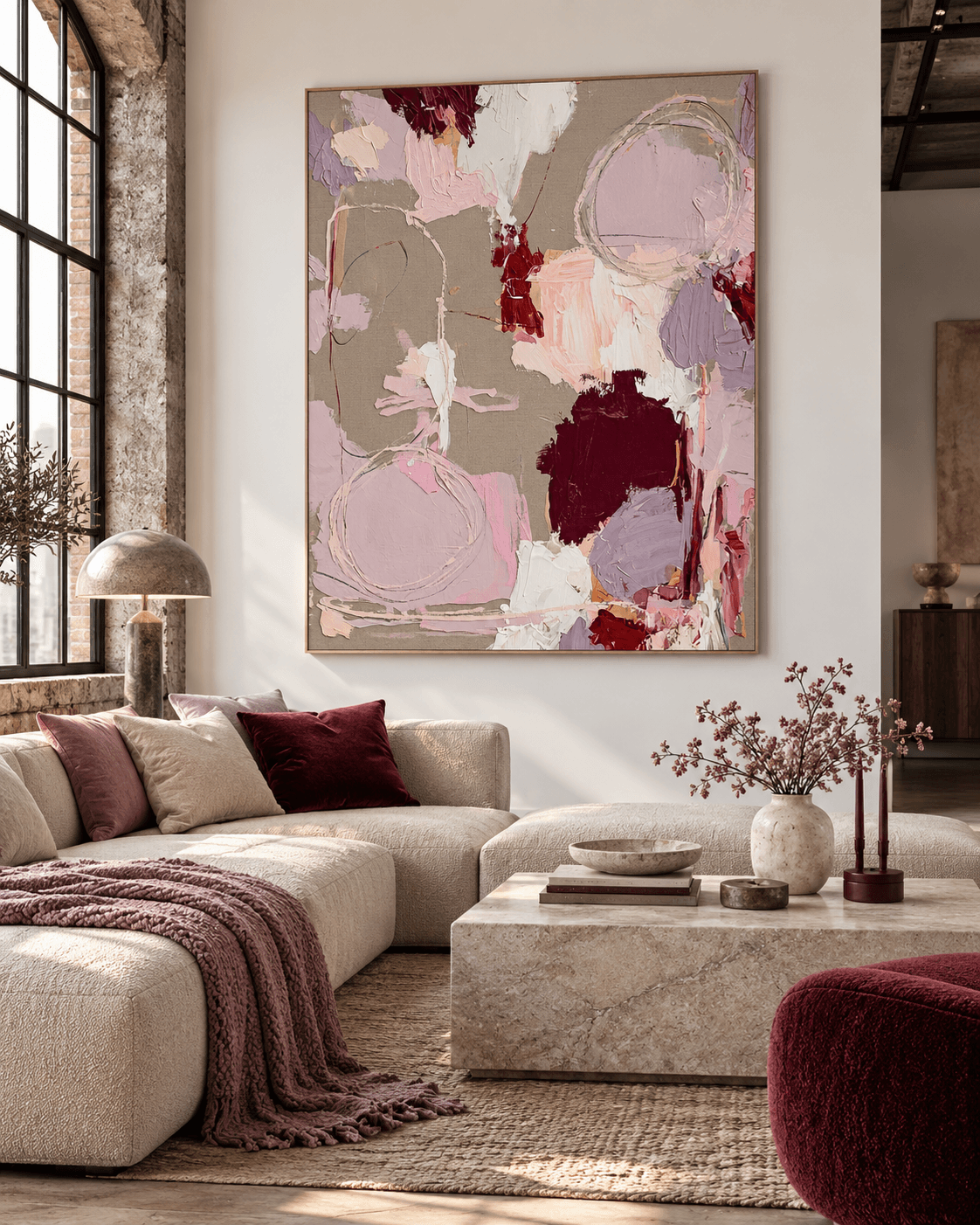 Textured Abstract Painting With Morandi Colors For Quiet Luxury Interiors