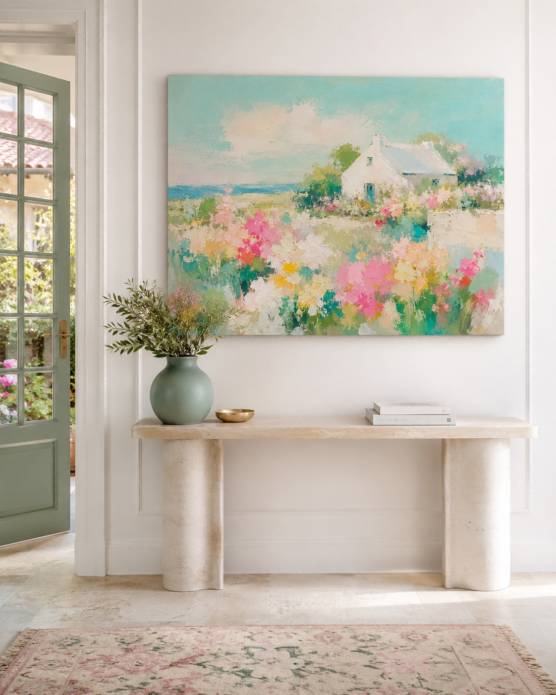 Modern Abstract Impasto Painting Of A Pastoral Seaside Scene