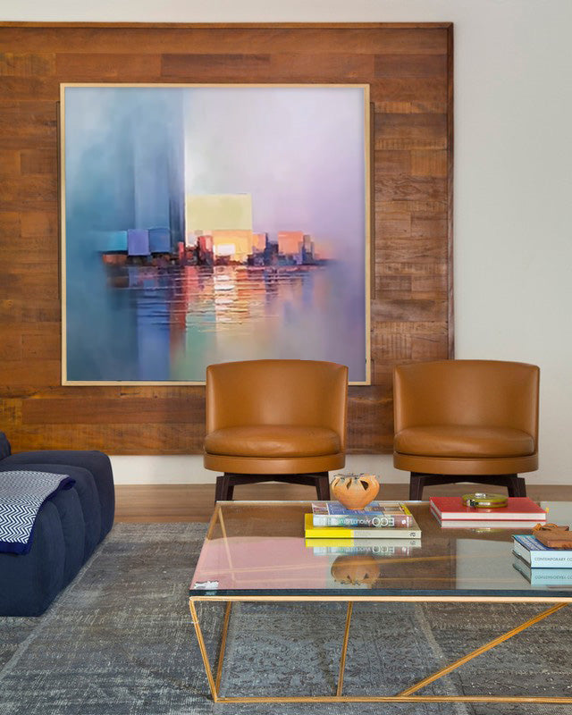 Colorful Modern Abstract Cityscape Oil Painting Large Texture Painting On Canvas Blue and purple Wall Art Home Decor