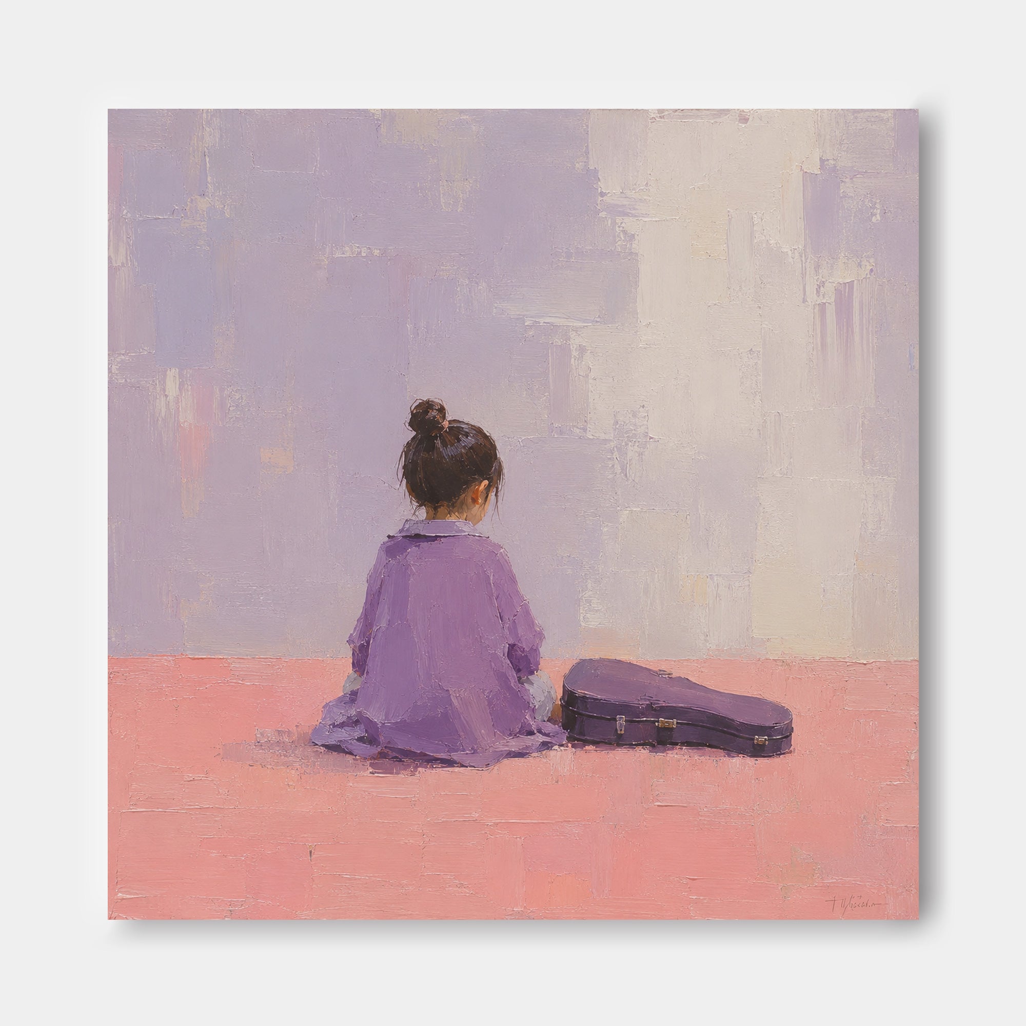 Abstract Modern Art With Girl Figure In Lavender And Blush Textured Canvas