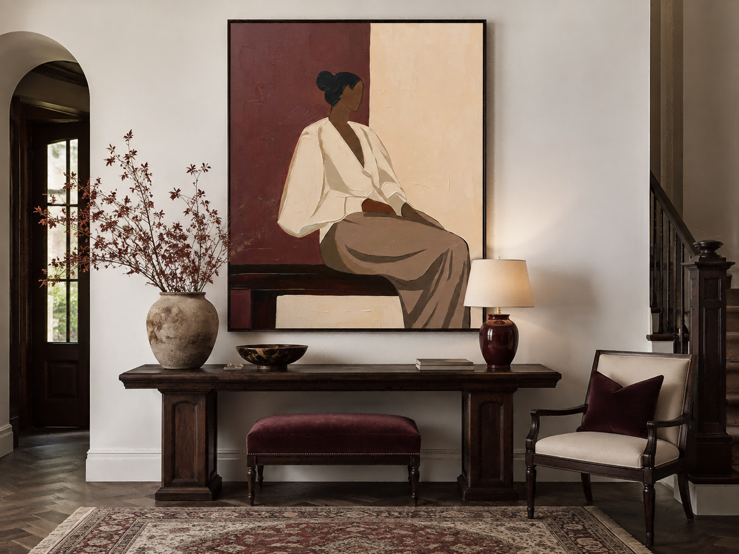 Minimalist Vintage Faceless Woman Painting In Warm Tones For Modern Living Room Wall Art Decor
