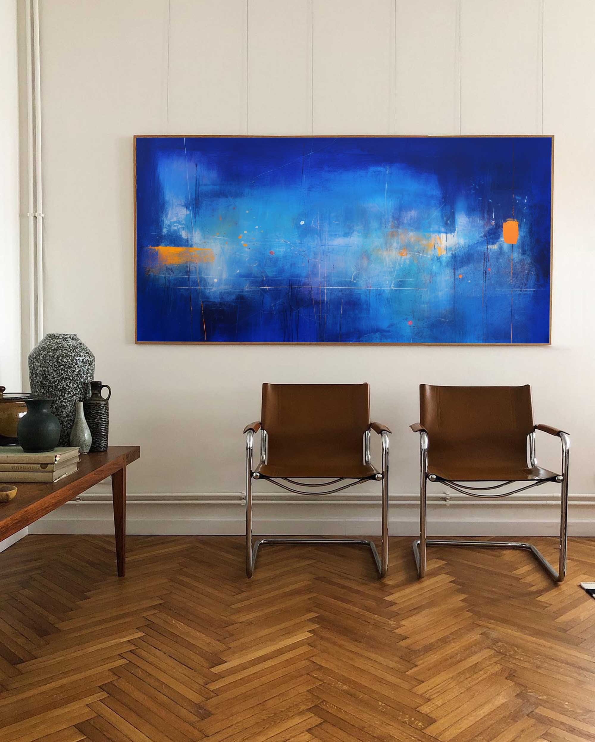 Large Bright Blue Acrylic Painting Original Oil Painting On Canvas Modern Abstract Living Room Wall Art