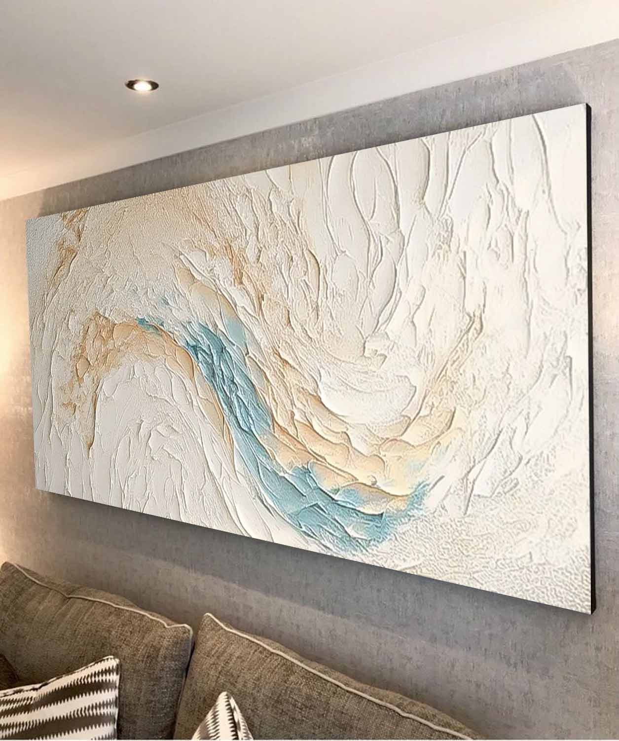White Texture Ocean Abstract Oil Painting Large Ocean Original Green Painting On Canvas Modern Wall Art Living Room Decor