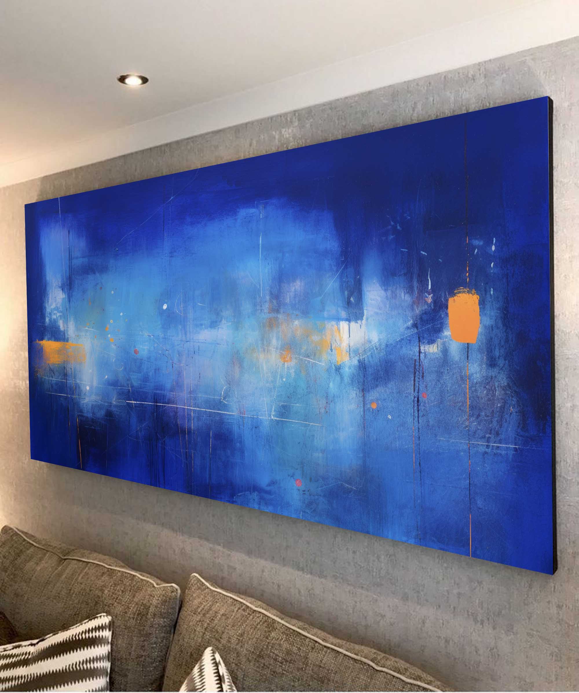 Large Bright Blue Acrylic Painting Original Oil Painting On Canvas Modern Abstract Living Room Wall Art
