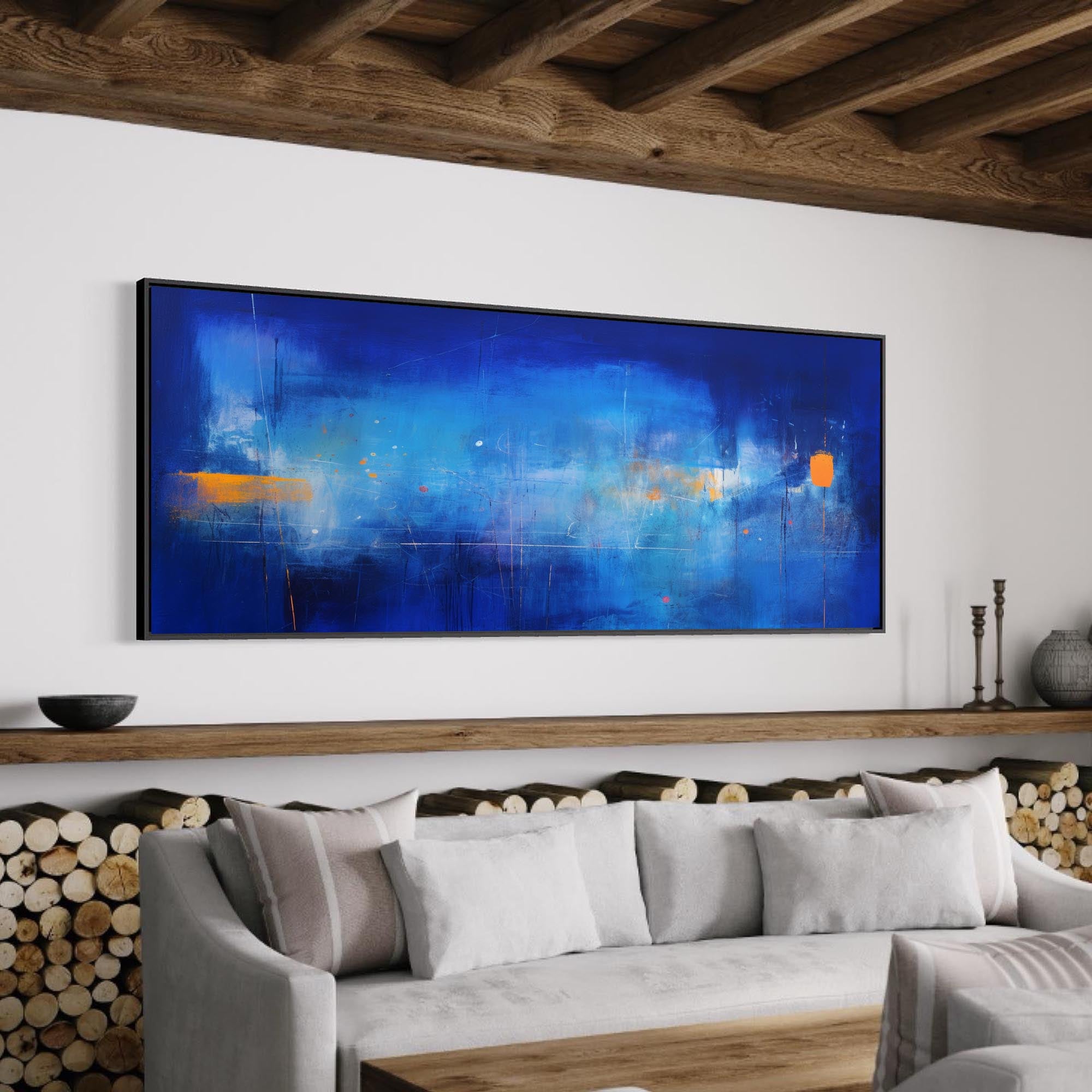 Large Bright Blue Acrylic Painting Original Oil Painting On Canvas Modern Abstract Living Room Wall Art
