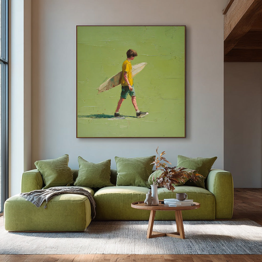 Minimalist Energetic Teenager Painting Abstract Vitality And Freshness Atmosphere Green Wall Art