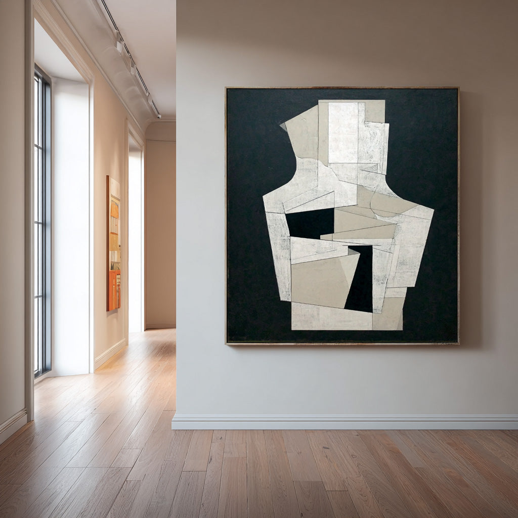 Minimalist Wall Art Abstract Geometric Black White Canvas Painting Modern Decor For Interior Design