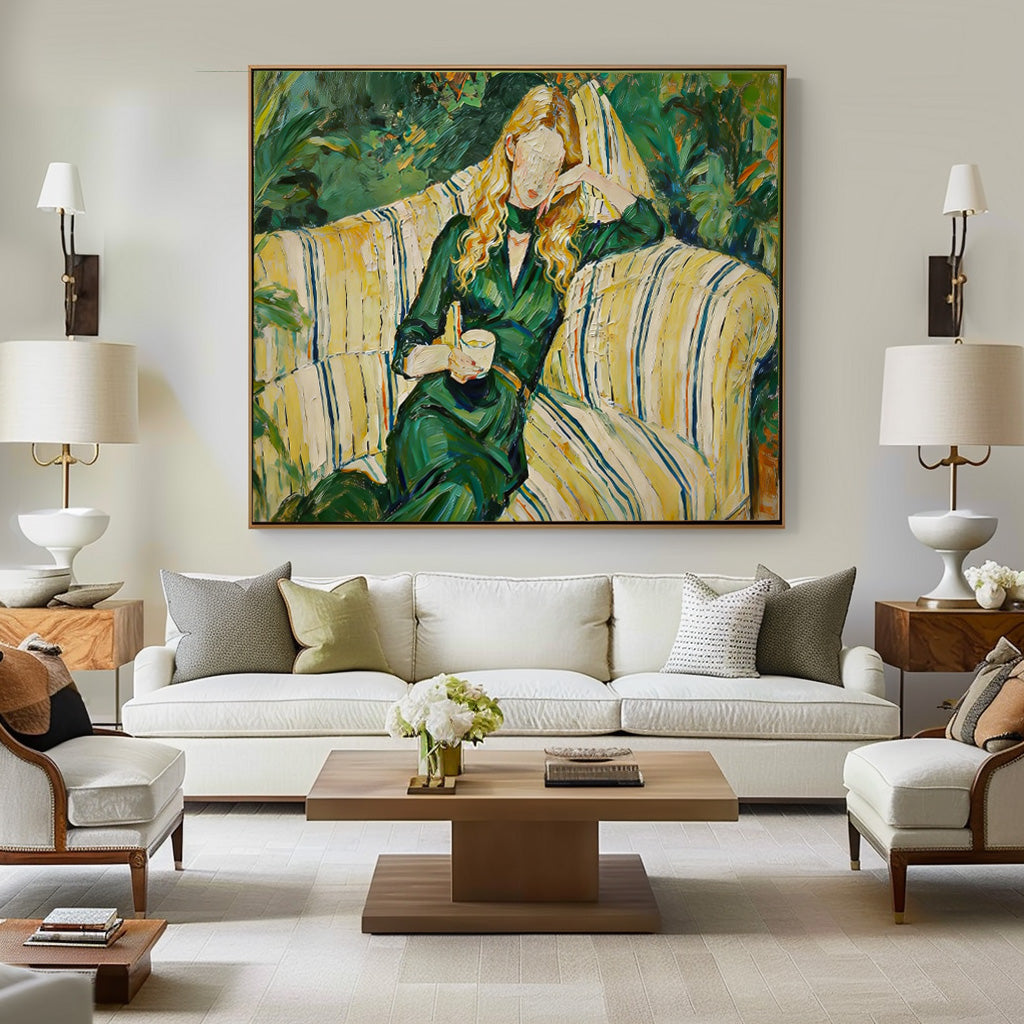 Large Impasto Oil Painting Elegant Woman Wall Art Modern Serene Impressionist Lady Canvas Unique Gift