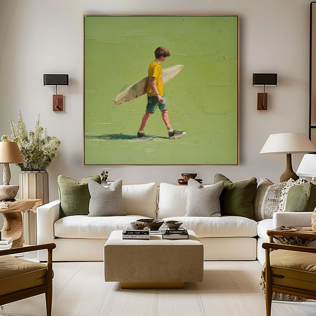 Minimalist Energetic Teenager Painting Abstract Vitality And Freshness Atmosphere Green Wall Art