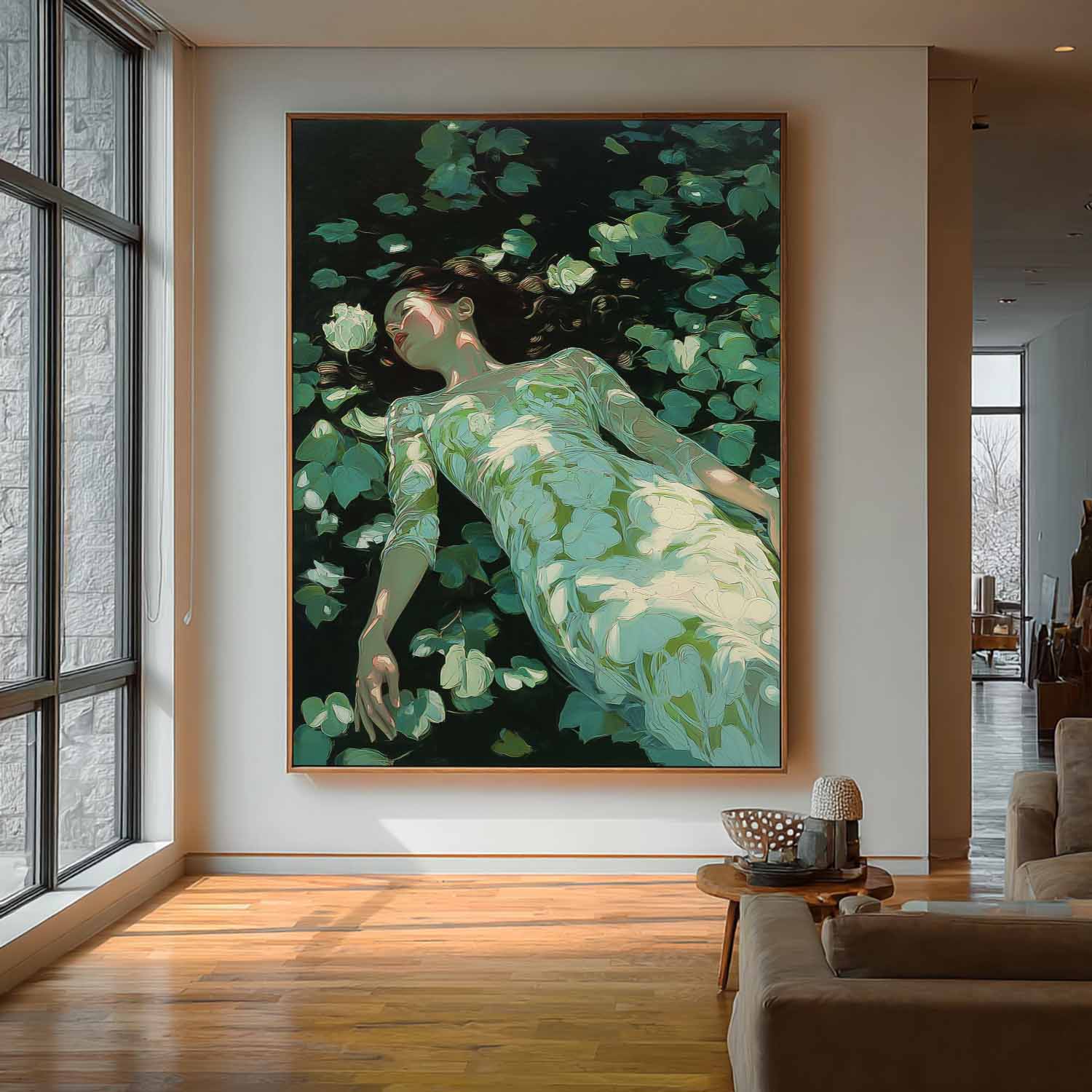 Serene Greenery & Flower Woman Painting Minimalist Wall Art For Modern Home Decor Handmade Canvas Art Online