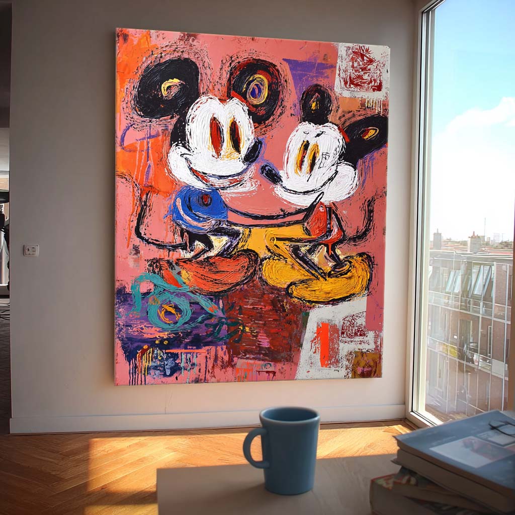 Large Graffiti Cartoon Figure Wall Art Abstract Mickey Painting Canvas Pink Original Features Artwork