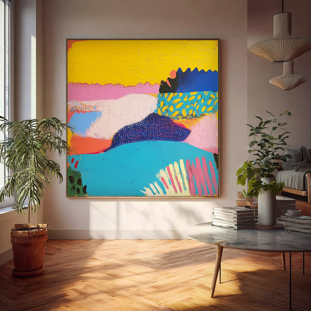 Original Landscape Painting Square Contemporary Art Acrylic painting Abstract Graffiti Wall Art Decor