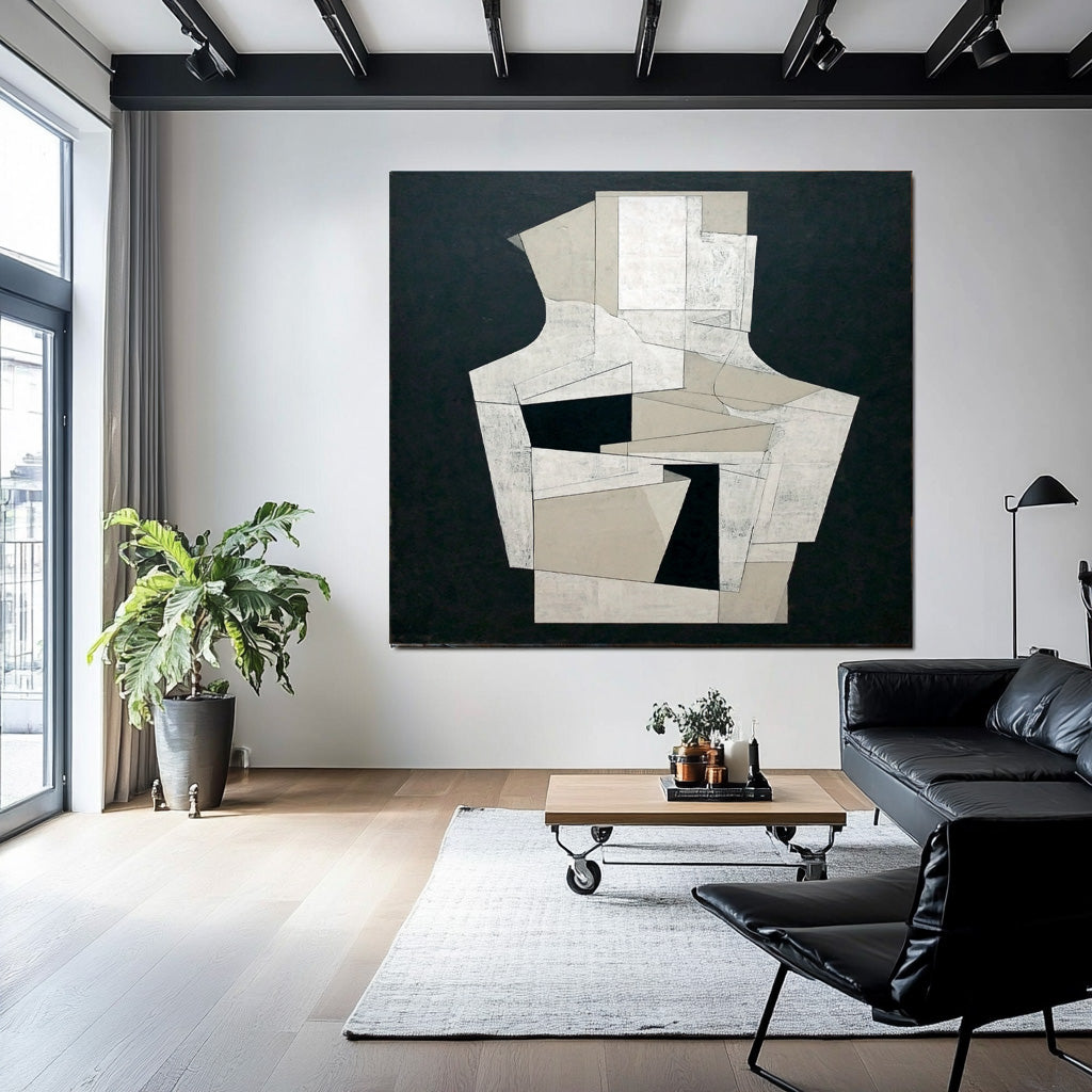 Minimalist Wall Art Abstract Geometric Black White Canvas Painting Modern Decor For Interior Design