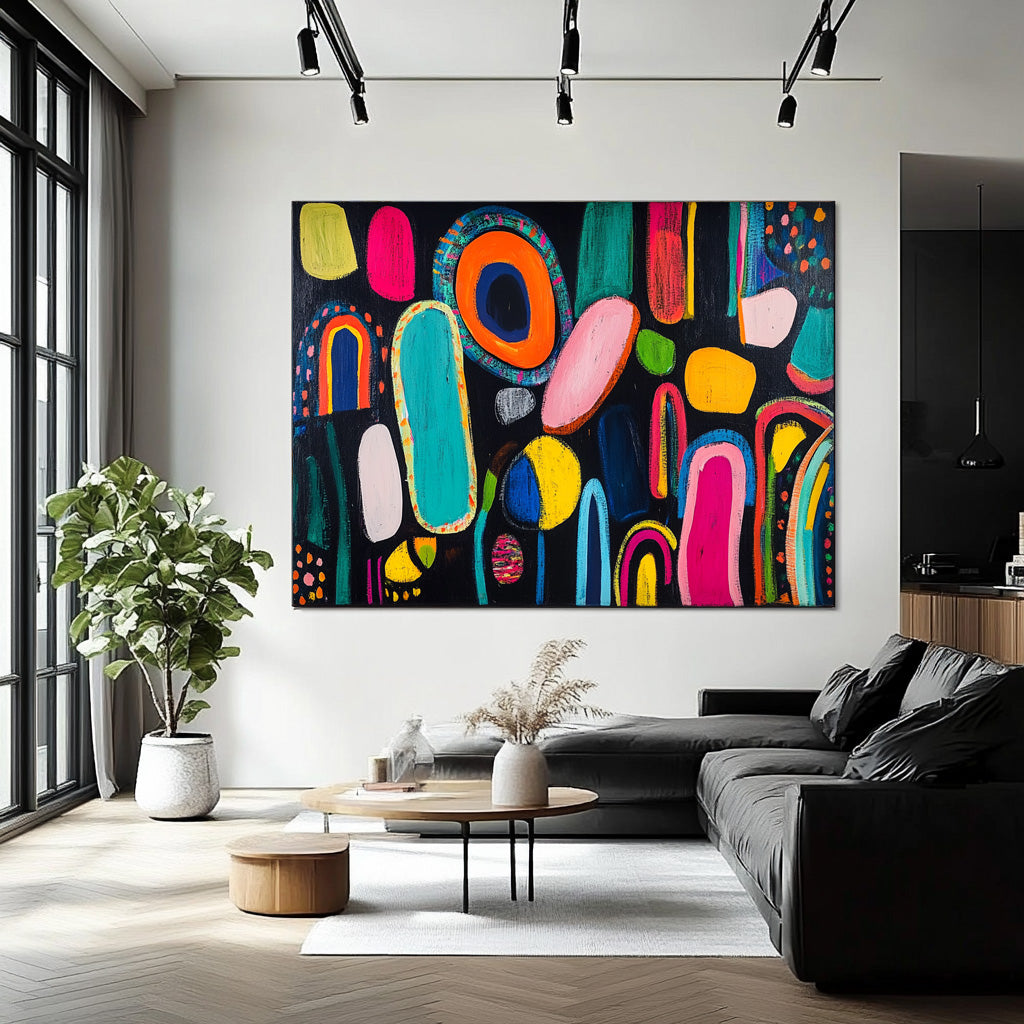 Modern Colorful Artwork Abstract Graffiti Oil Painting Original Irregular Geometric Circles Wall Art