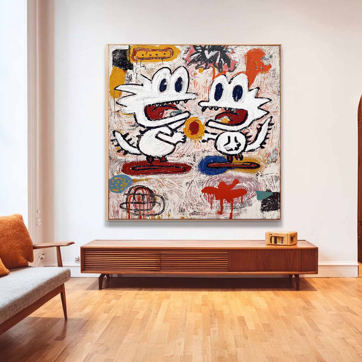 Square Original Features Artwork Abstract Painting Canvas Large Graffiti Cartoon Figure Wall Art